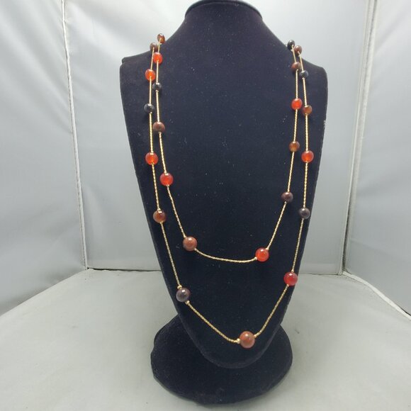 Ali Khan carnelian stone multi color beaded necklace with gold chain - Picture 3 of 11